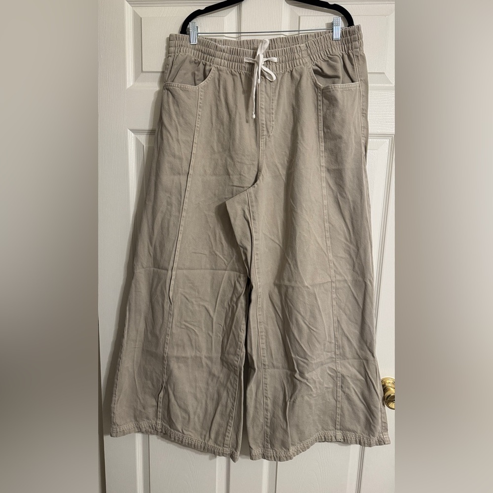 Universal Thread Wide Leg Cotton Pants XL | Elastic Waist Drawstring Neutral